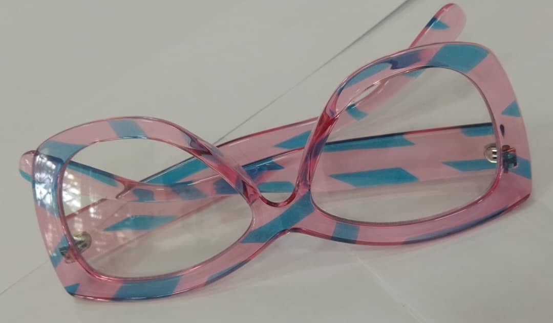 Translucent pink, blue stripes