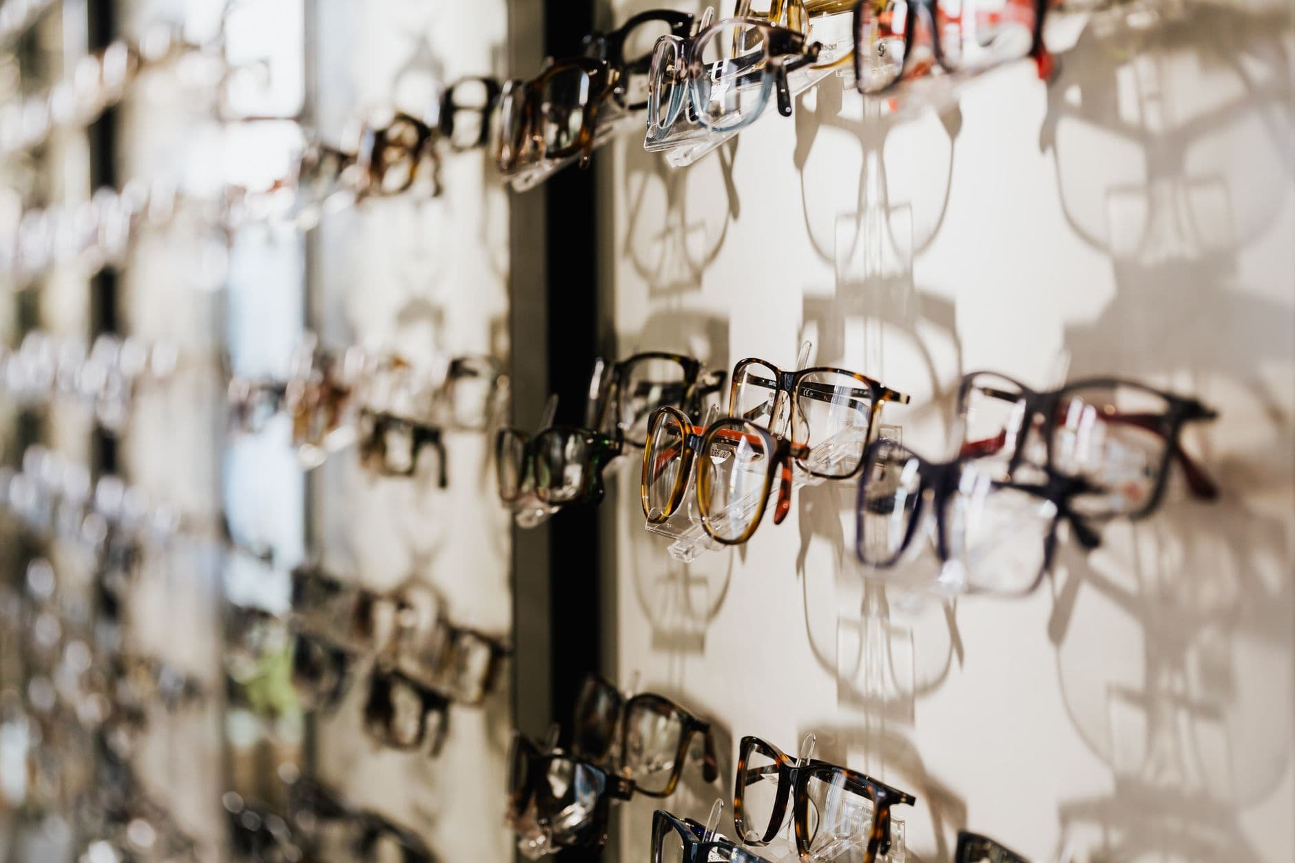 Glasses frames on a display